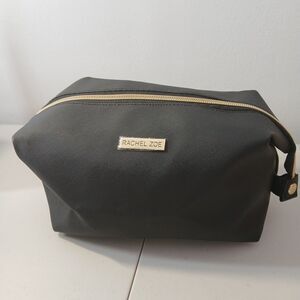 Rachel Zoe Black Nylon Cosmetic Makeup Bag Toiletries Case Top Zipped Clutch